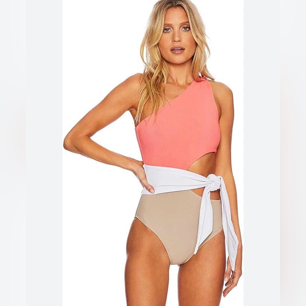 Beach Riot One-Shoulder Coral and Tan Swimsuit size m